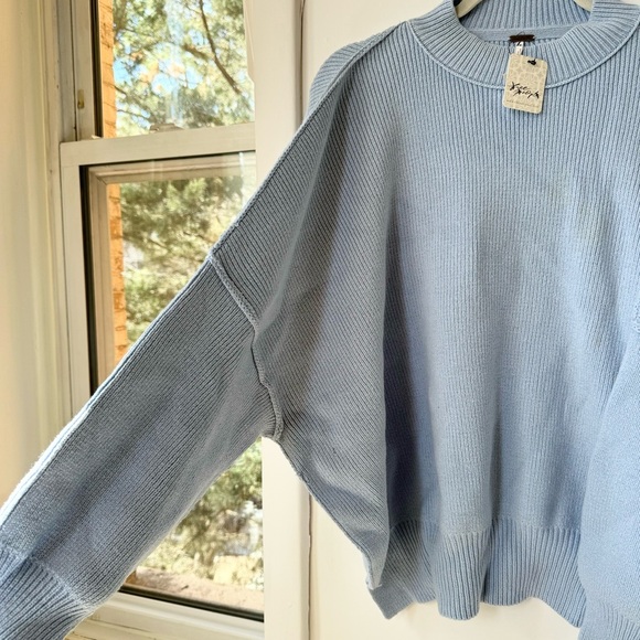 Free People Easy Street Tunic Sweater Crewneck Ribbed Oversized in Pale Blue - Picture 8 of 9
